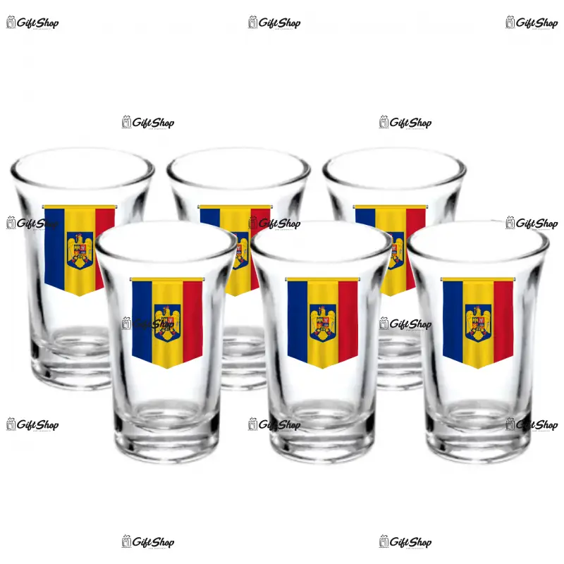 Fanion romania, set 6 pahare shout, model 46bs